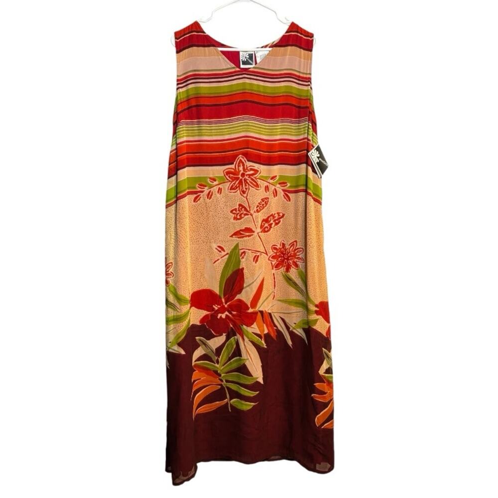 NWT Phool Red Orange Tropical Flowers Sleeveless Maxi Dress Size Large K0213
